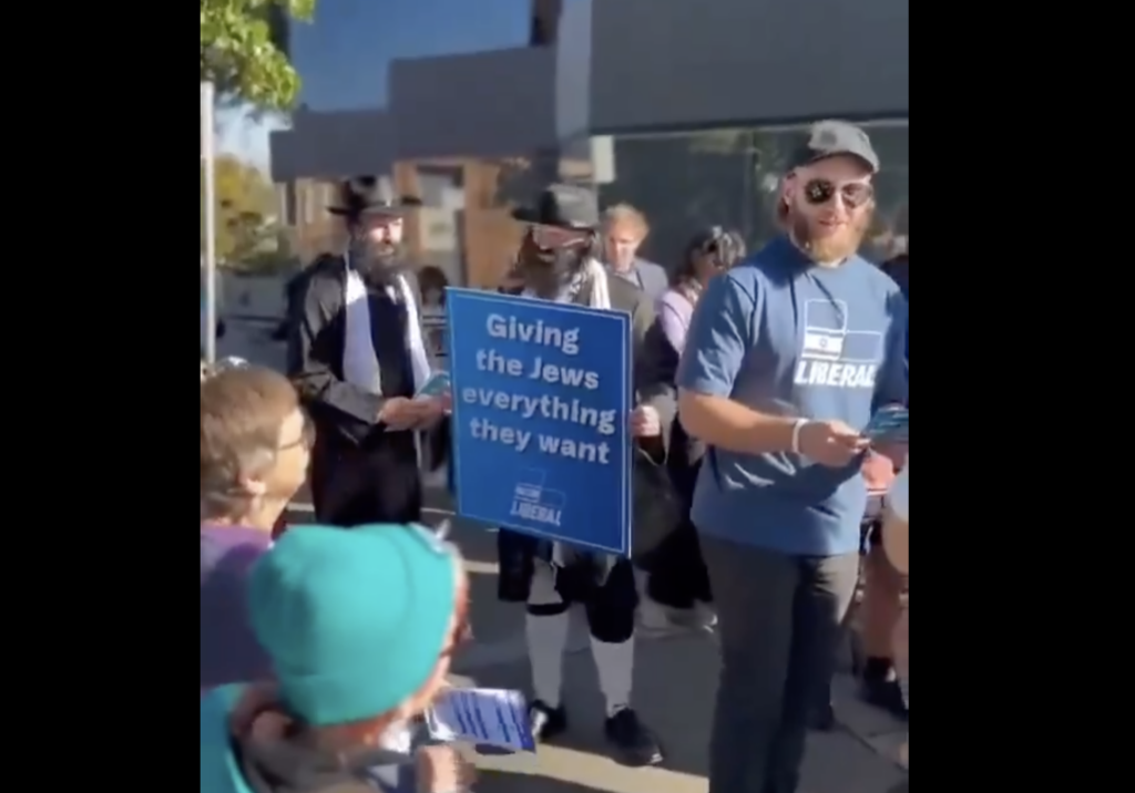 Neo-Nazis dressed as Hassidic Jews targeted voters in Melbourne (Image: Screenshot/ X)